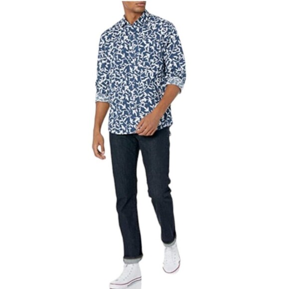 Amazon Essentials Men's Sz XL Blue long sleeved linen cotton shirt regular fit - Picture 4 of 14